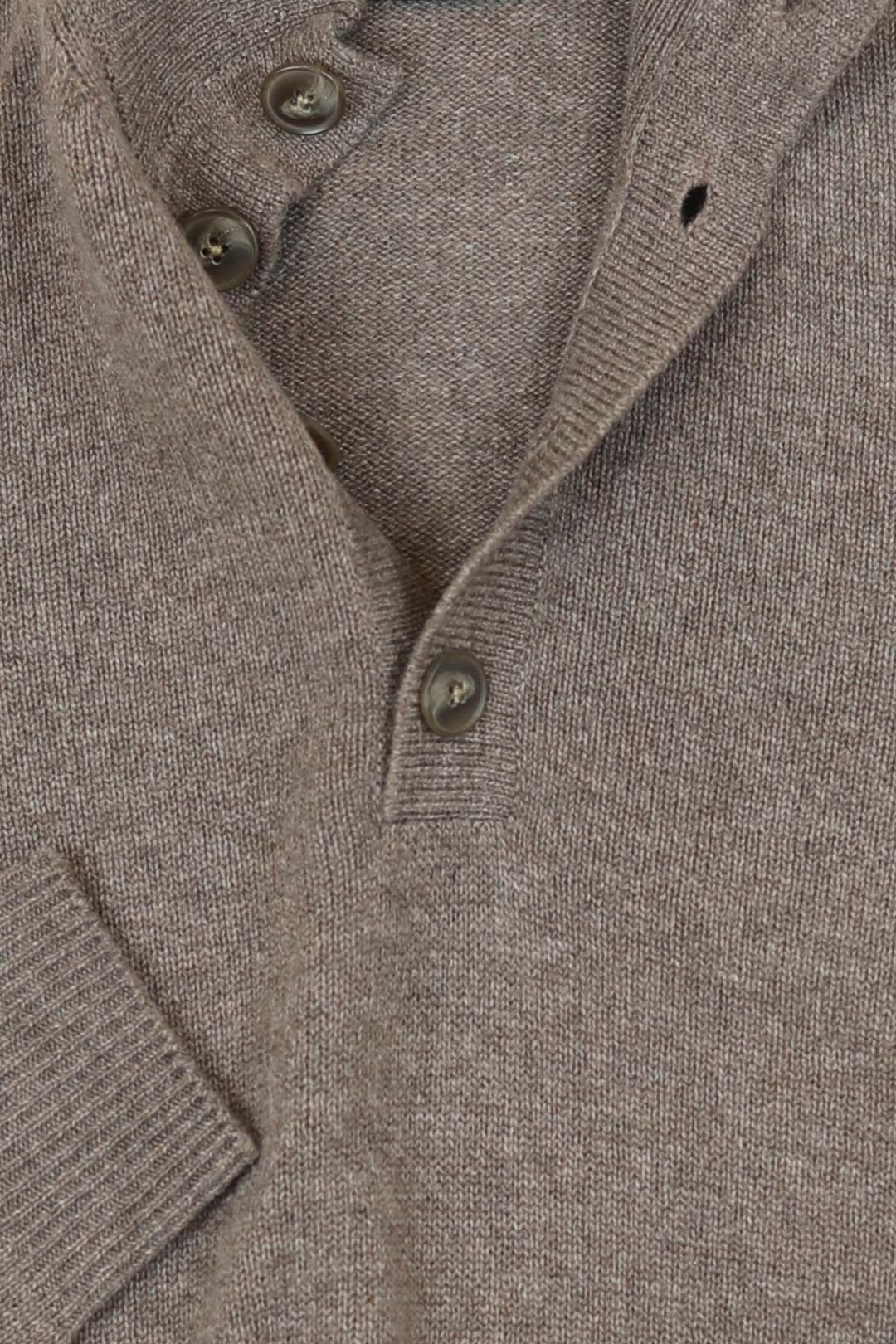 Taupe Brown Wool Cashmere Half Button Sweater