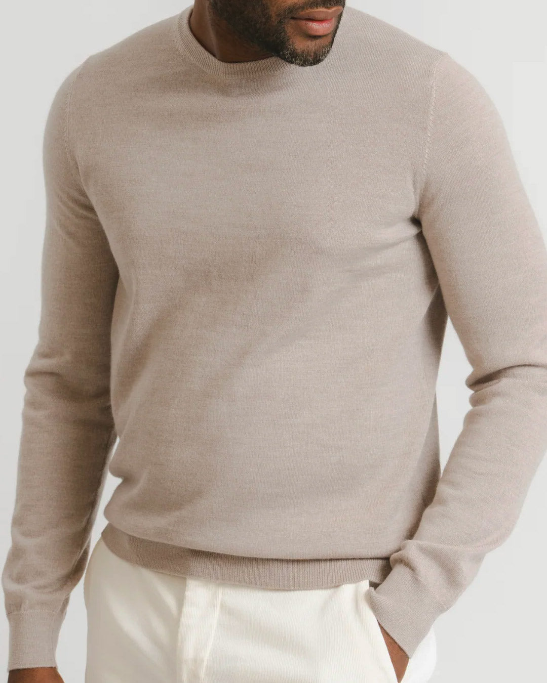 Taupe Cashfeel Merino Crewneck Sweater