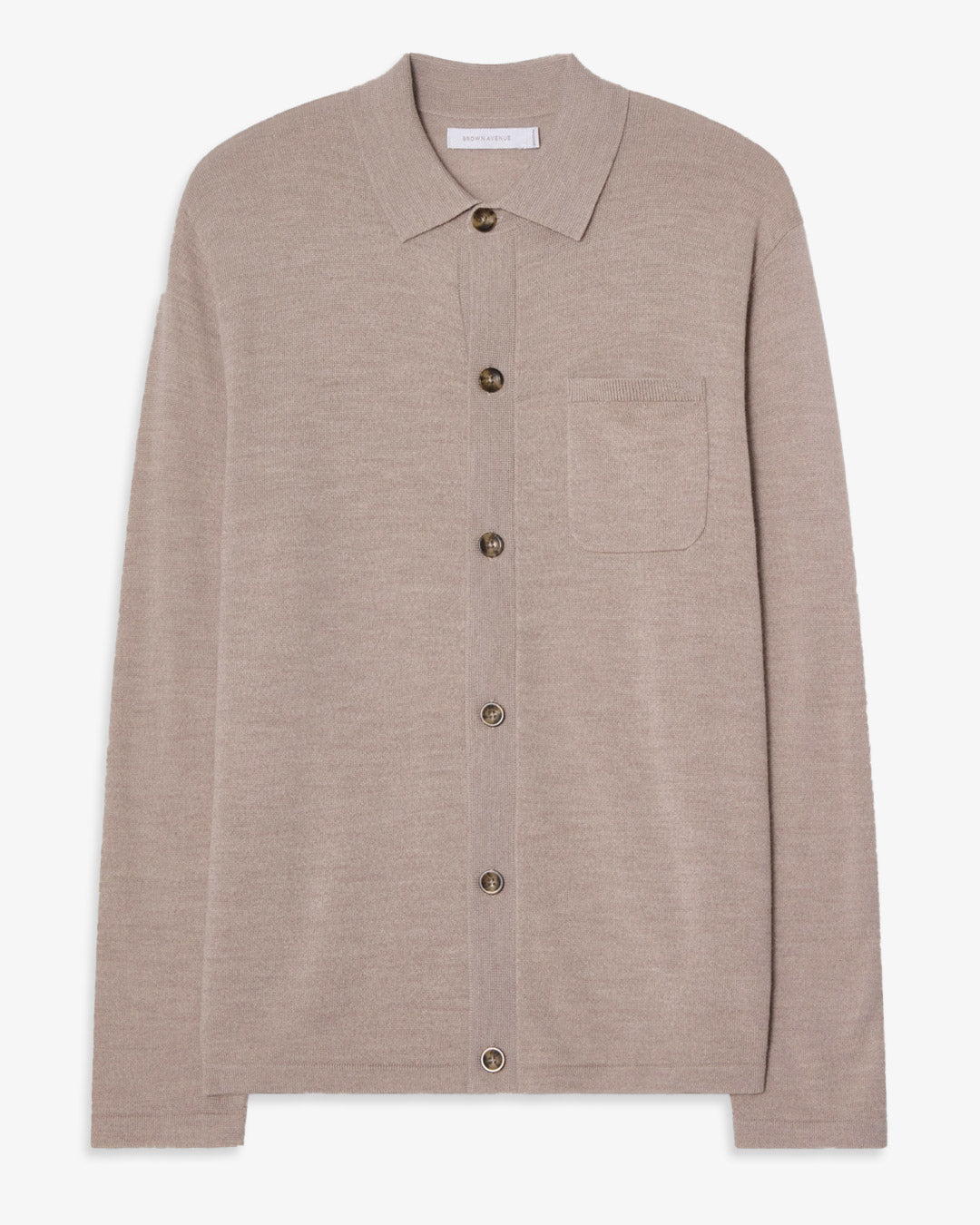 Taupe Merino Knitted Shirt Cardigan