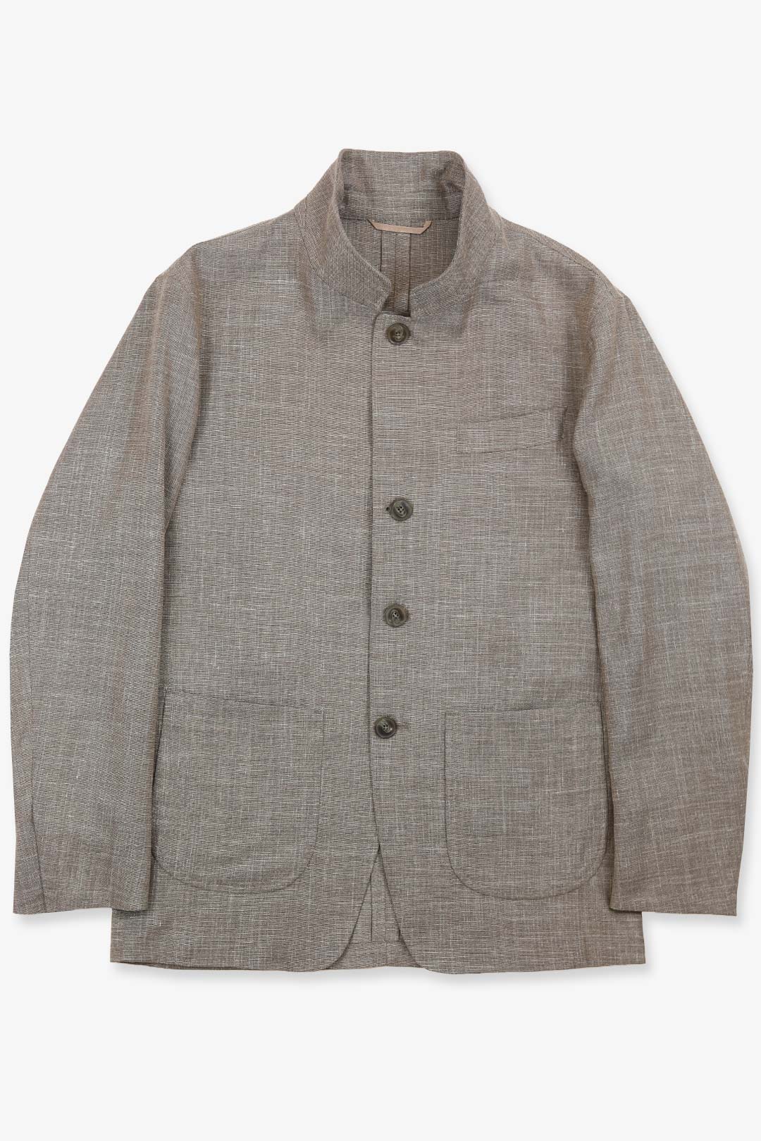 Taupe Wool Silk Linen Nehru Jacket