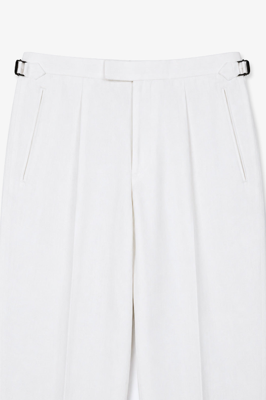 White Linen Single Pleat Wide Leg Trouser