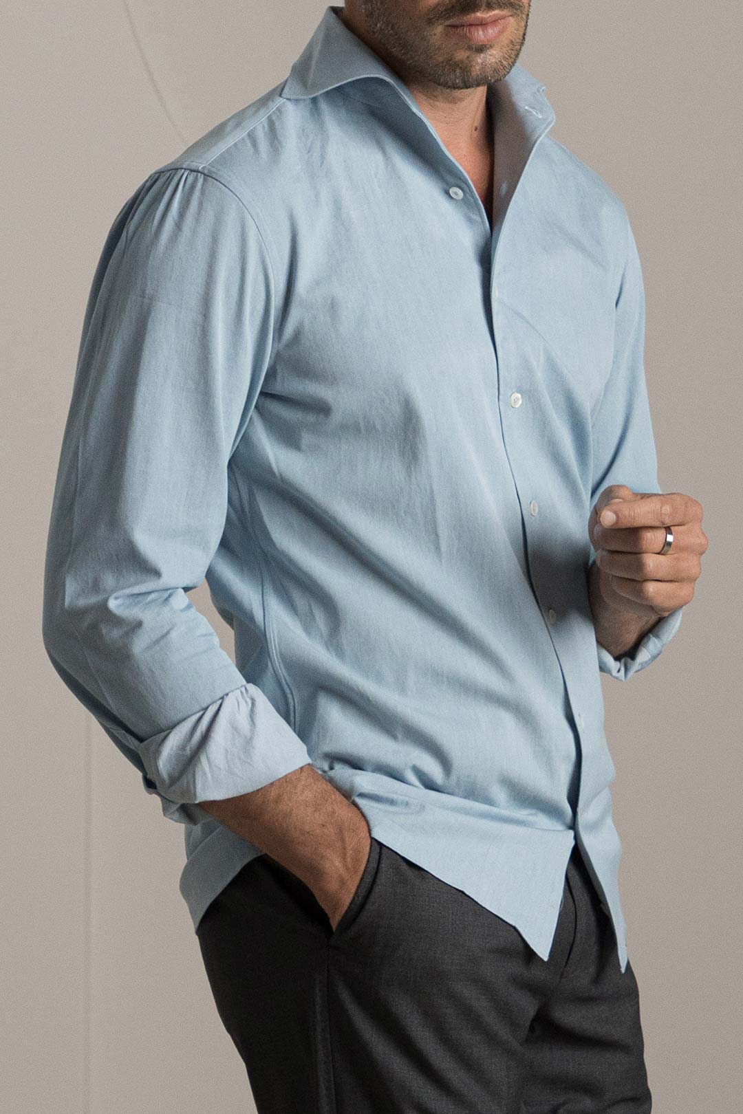 Light Blue Denim One Piece Collar Shirt
